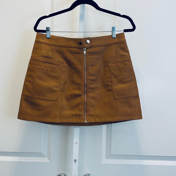 Free People Faux Leather Pebble Grain Mini Skirt - Women Size 8 - Cognac - Picture 1 of 7